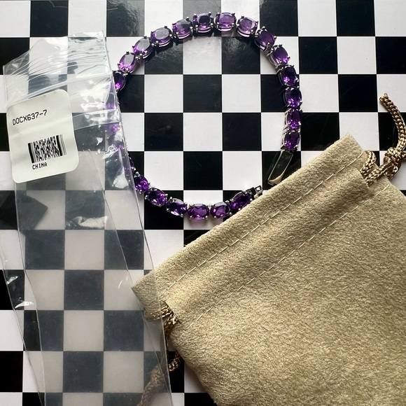 Purple Amethyst 💜 Rhodium Over Sterling Silver Bracelet - Picture 5 of 14